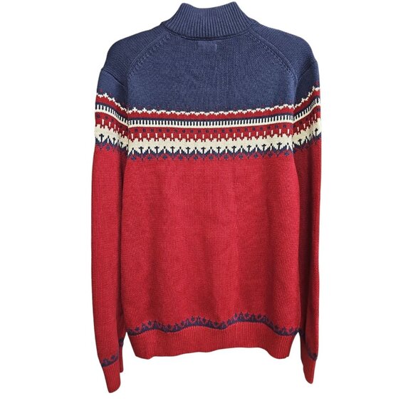 IZOD Biking Red Mens Fairisle Quarter Zip Sweater Large - Picture 3 of 11